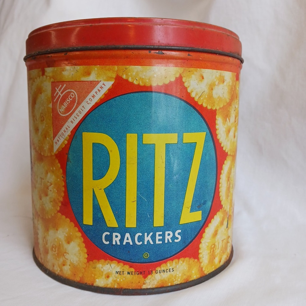 Vintage Ritz Cracker Round Metal Tin with Lid Nabisco